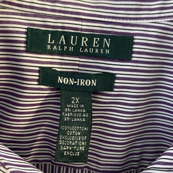 Ralph Lauren men’s dress shirt. White with purple & lavender strips. - Picture 2 of 3